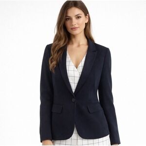 Navy Womens Blazer Jacket Coat Sz S Dress Coat One Button Preppy Polkadot Lining